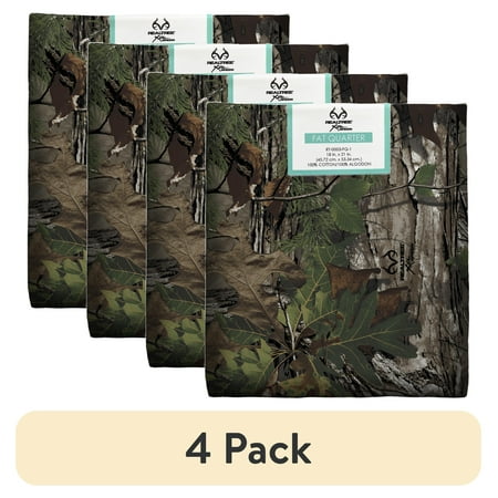 (4 pack) Real Tree 100% Cotton Camo, Green, 18" x 21" for Quilting & Sewing, 1 Each