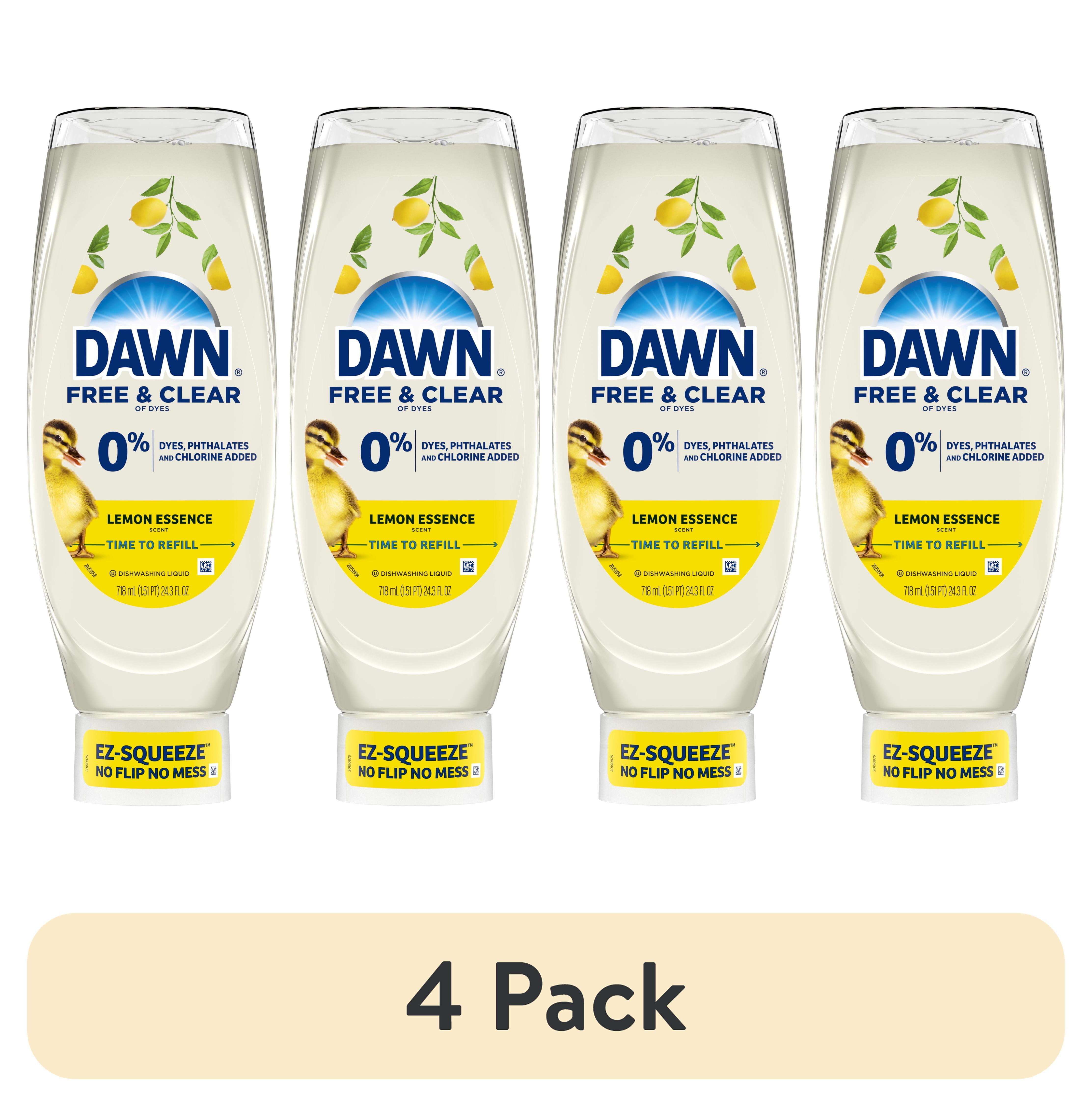 (4 pack) Dawn Free & Clear EZ-Squeeze Dish Soap, Lemon, 24.3 fl oz