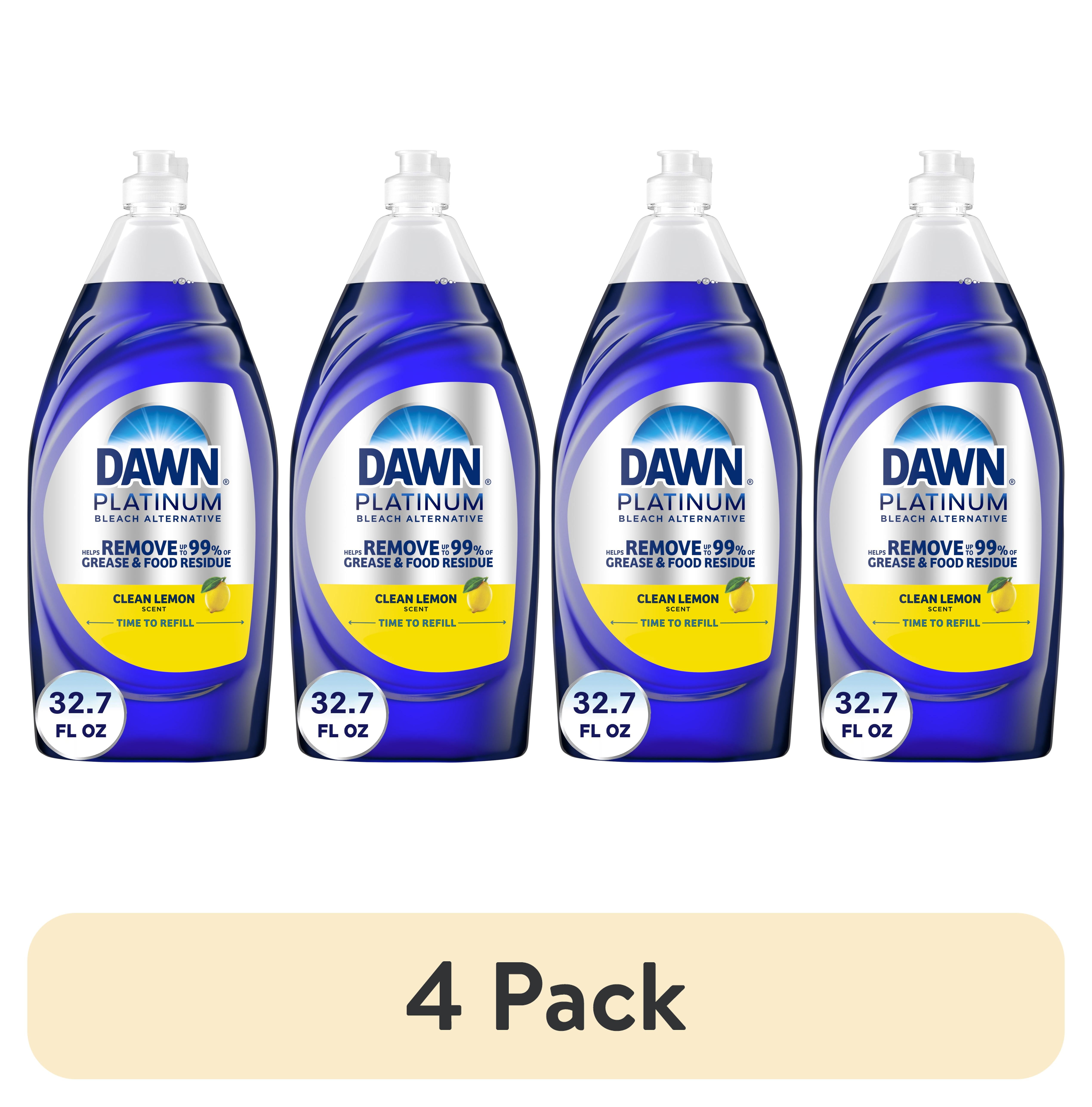 (4 pack) Dawn Platinum Bleach Alternative Dish Soap, Dishwashing Liquid, Clean Lemon, 32.7 fl oz