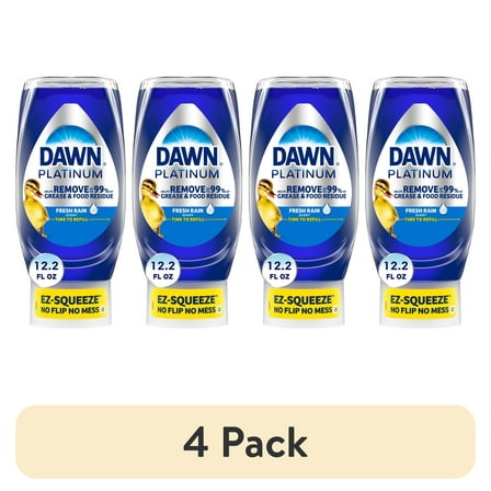 (4 pack) Dawn Platinum EZ-Squeeze Dish Soap Liquid, Dishwashing Liquid, Grease Removal, Fresh Rain, 12.2oz