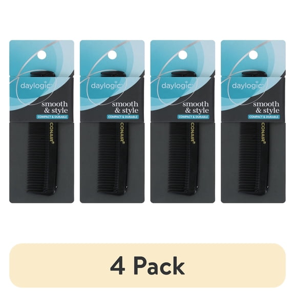 (4 pack) Daylogic Conair Smooth & Style Single Pocket Comb, Black, 1-Count