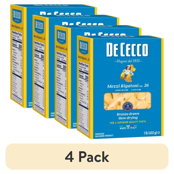 (4 pack) De Cecco Mezzi Rigatoni Pasta, 1 lb Imported from Italy. Non GMO