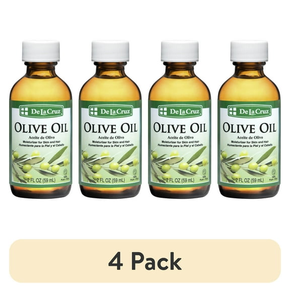 (4 pack) DLC De La Cruz Olive Oil, 100% Pure Expeller-Pressed Moisturizer for Skin and Hair, 2 fl oz (Aceite de Olivo)