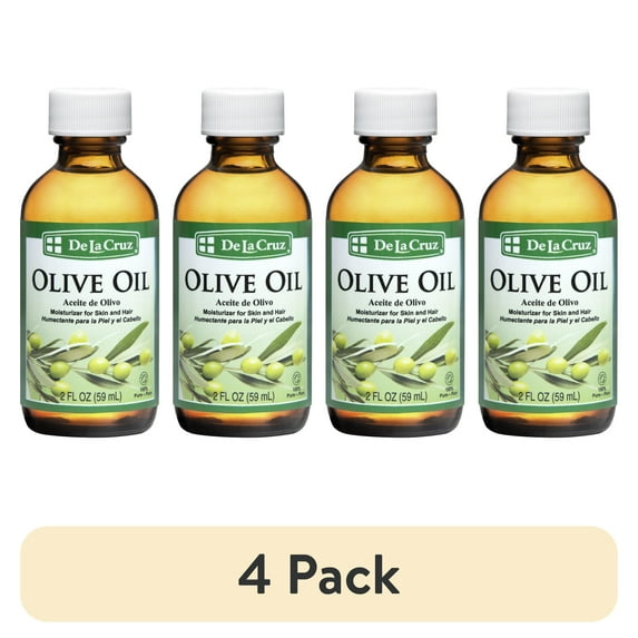 (4 pack) DLC De La Cruz Olive Oil, 100% Pure Expeller-Pressed Moisturizer for Skin and Hair, 2 fl oz (Aceite de Olivo)