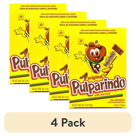 (4 pack) De La Rosa Pulparindo Tamarind Candy, Original Hot and Salted Mexican Candy, 20 Count