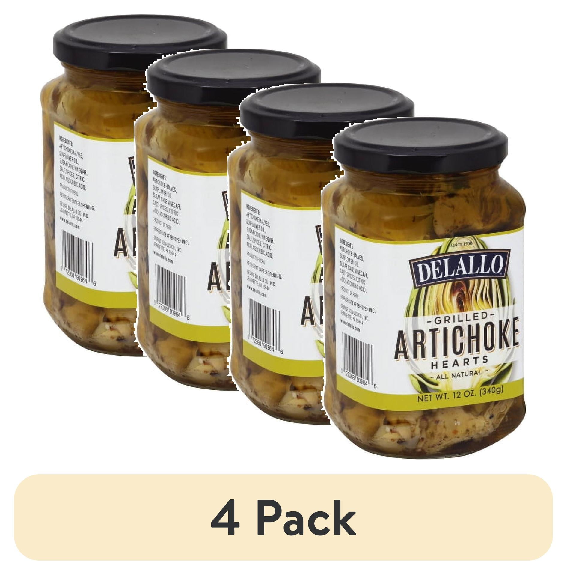 (4 pack) DeLallo Grilled Artichoke Hearts, 12 oz Jar, Kosher, Non-GMO, Gluten-Free, Vegan