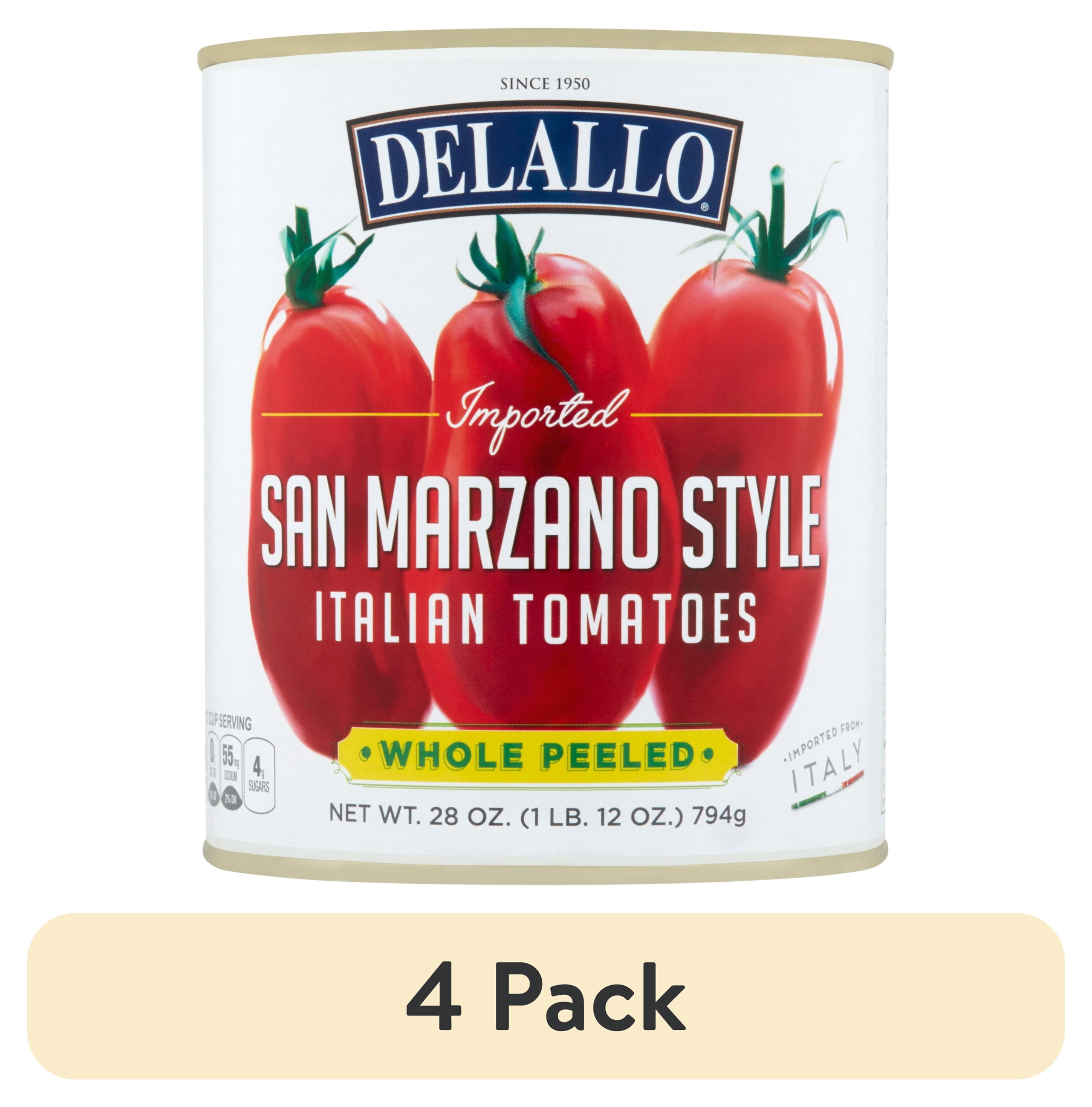 (4 pack) DeLallo San Marzano Style Whole Peeled Tomatoes, Grown in Italy, 28 oz Can