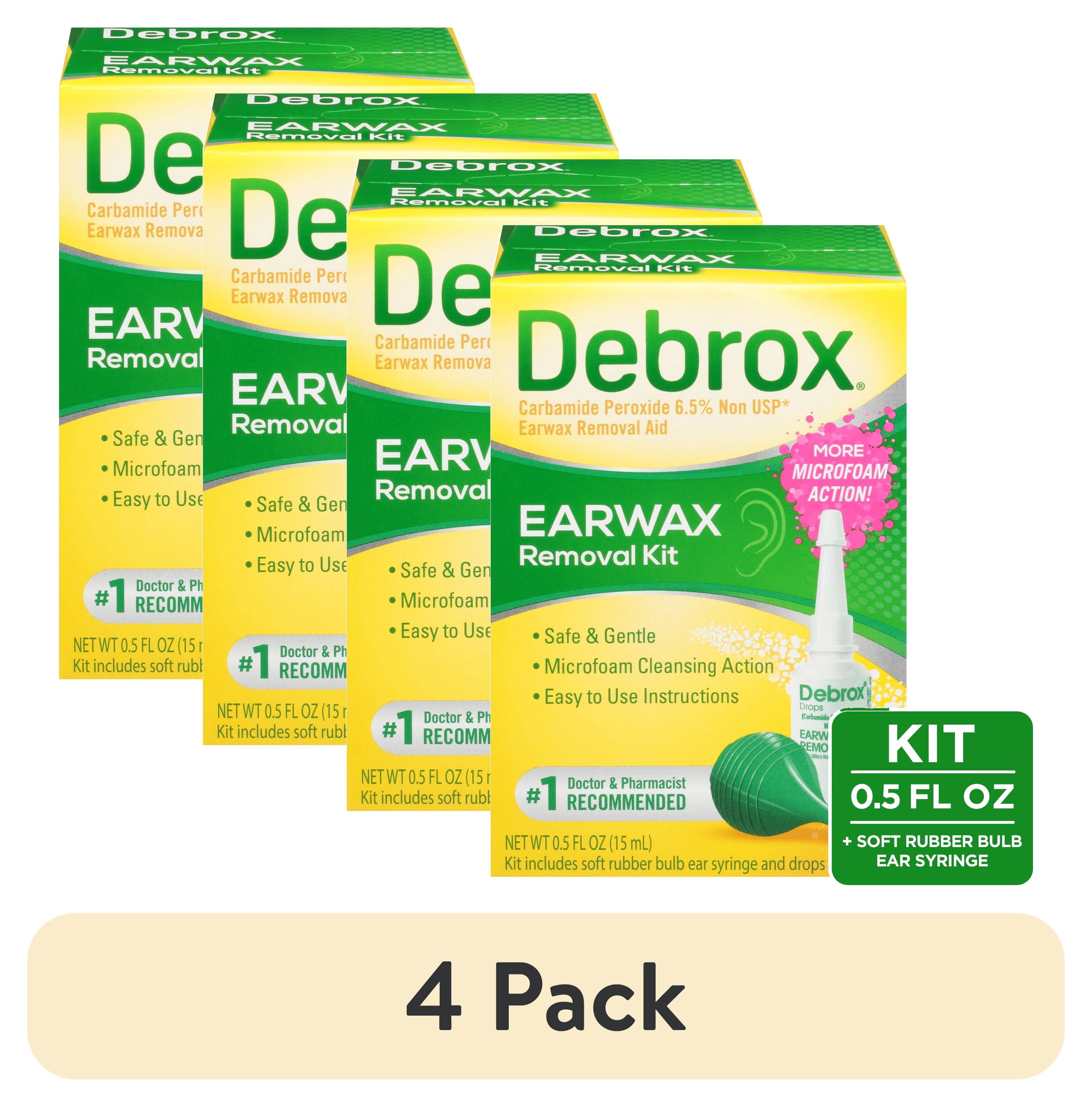 (4 pack) Debrox Earwax Removal Kit, Bulb Syringe and Ear Drops with Carbamide Peroxide, 0.5 Fl Oz