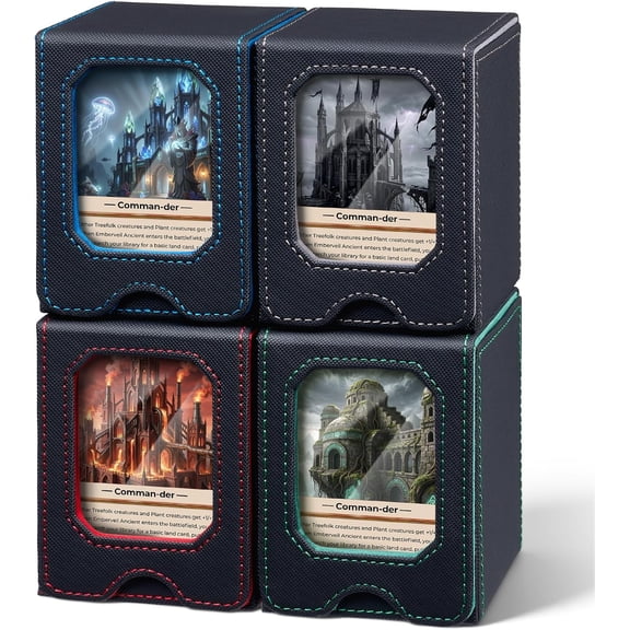 4 pack Deck Box Compatible with MTG, Display Card Storage Box Holds 100 Double-Sleeved Cards, Trading Card Deck Case Compatible with Magic the Gathering with PU Leather & Magnetic Closure