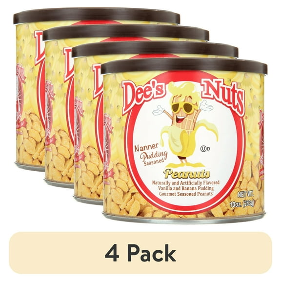 (4 pack) Dee's Nuts Peanuts, Banana Pudding Flavor, 10 oz. Canister