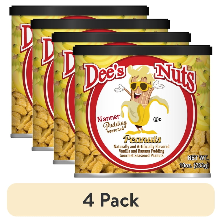4 pack) Dee's Nuts Peanuts, Banana Pudding Flavor, 10 oz. Canister