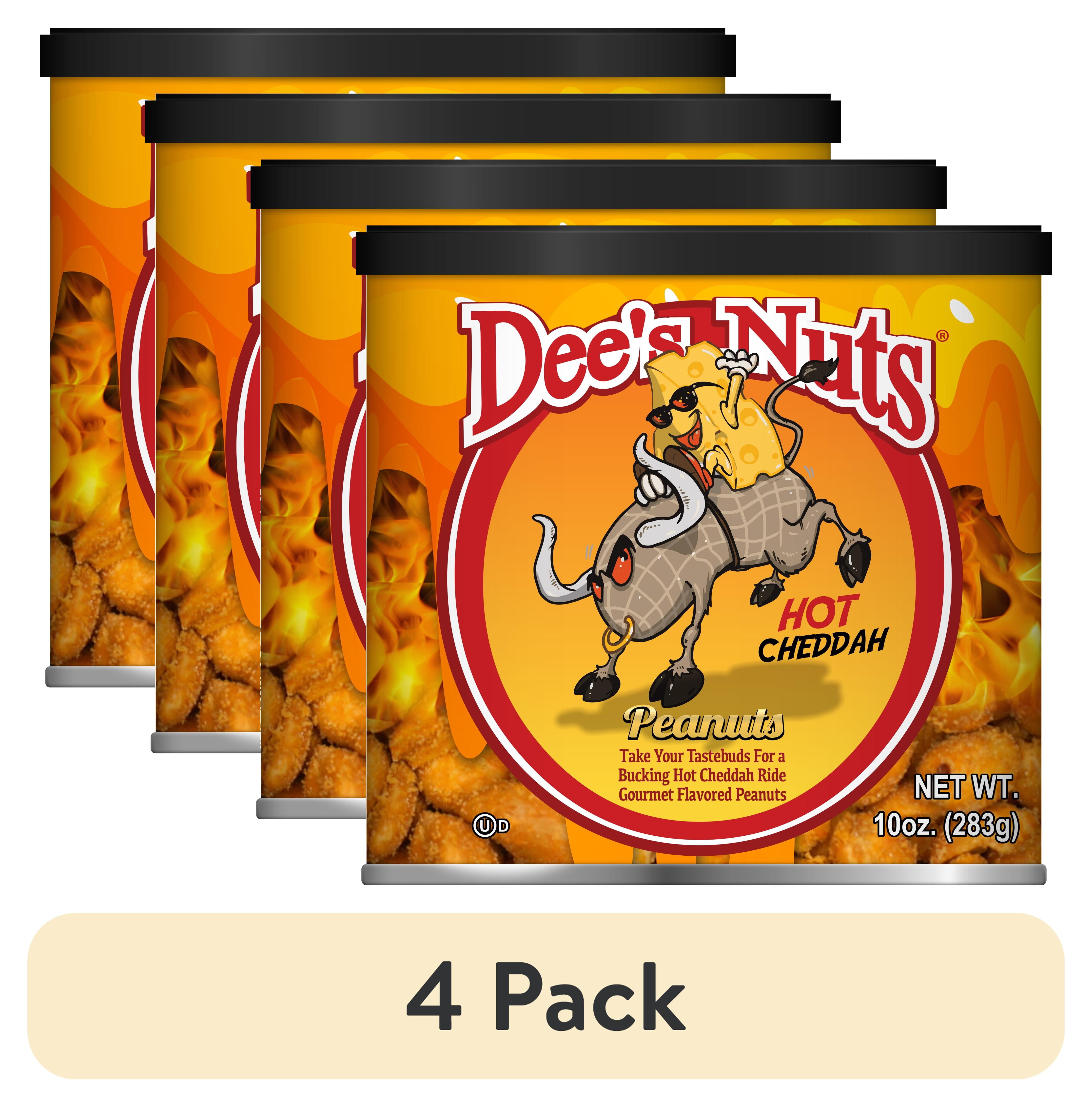 (4 pack) Dee's Nuts Peanuts, Hot Cheddar Flavor, 10 oz Canister