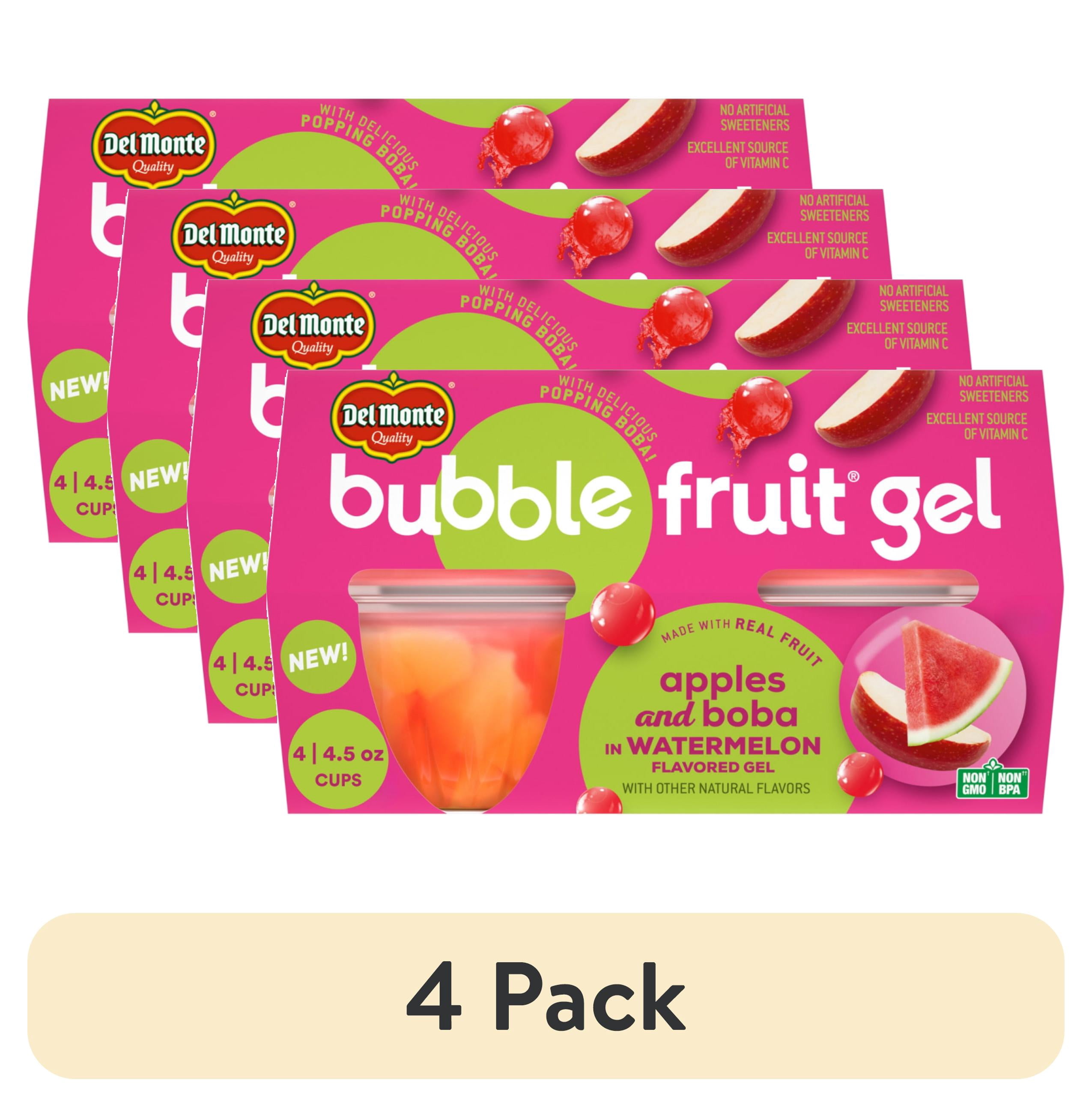 (4 pack) Del Monte Bubble Fruit Gel Apple Watermelon Fruit Cup Snack with Popping Boba, 4.5 oz Cup (Pack of 4)