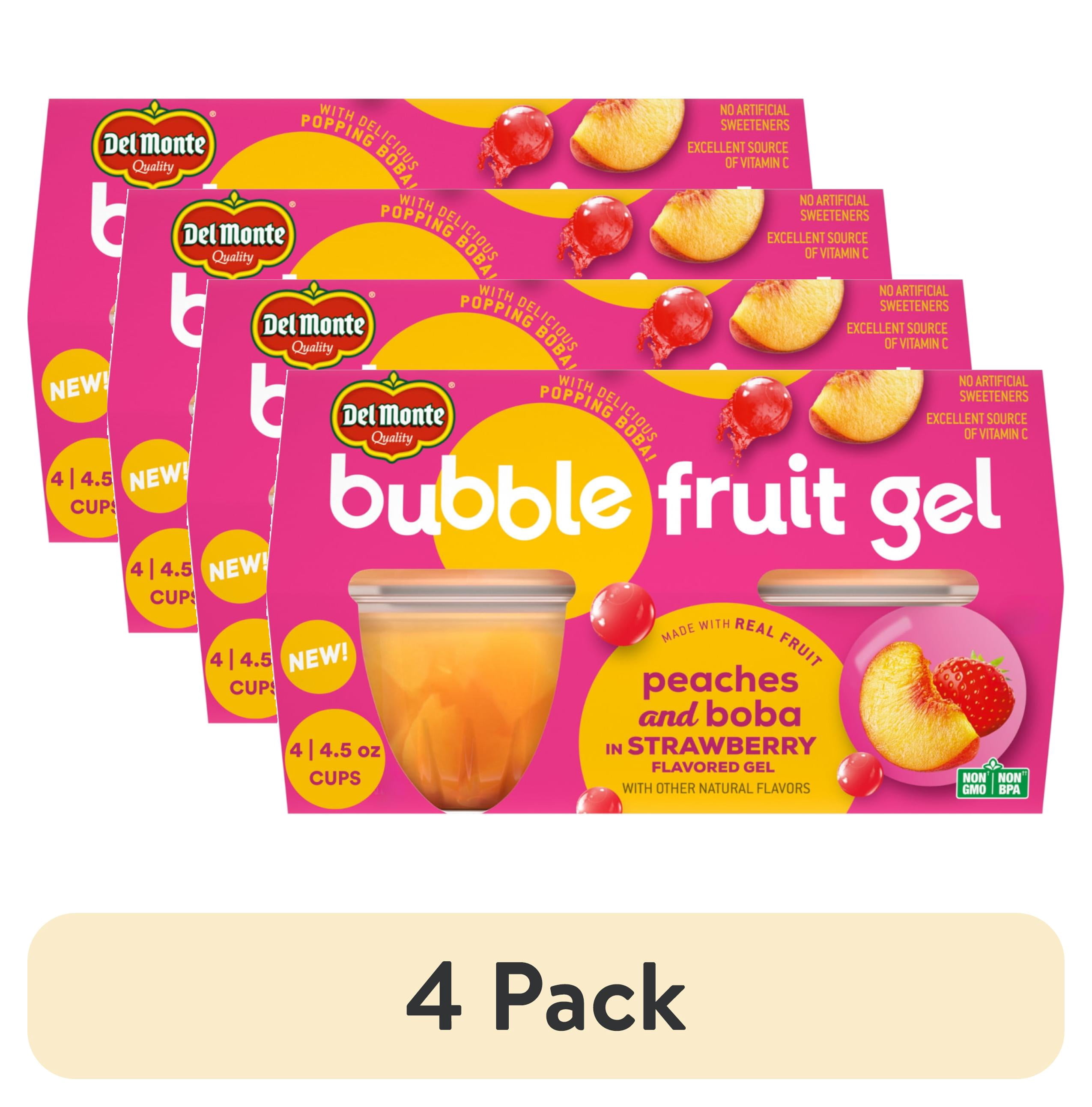 (4 pack) Del Monte Bubble Fruit Gel Peach Strawberry Fruit Cup Snack with Popping Boba, 4.5 oz Cup (Pack of 4)