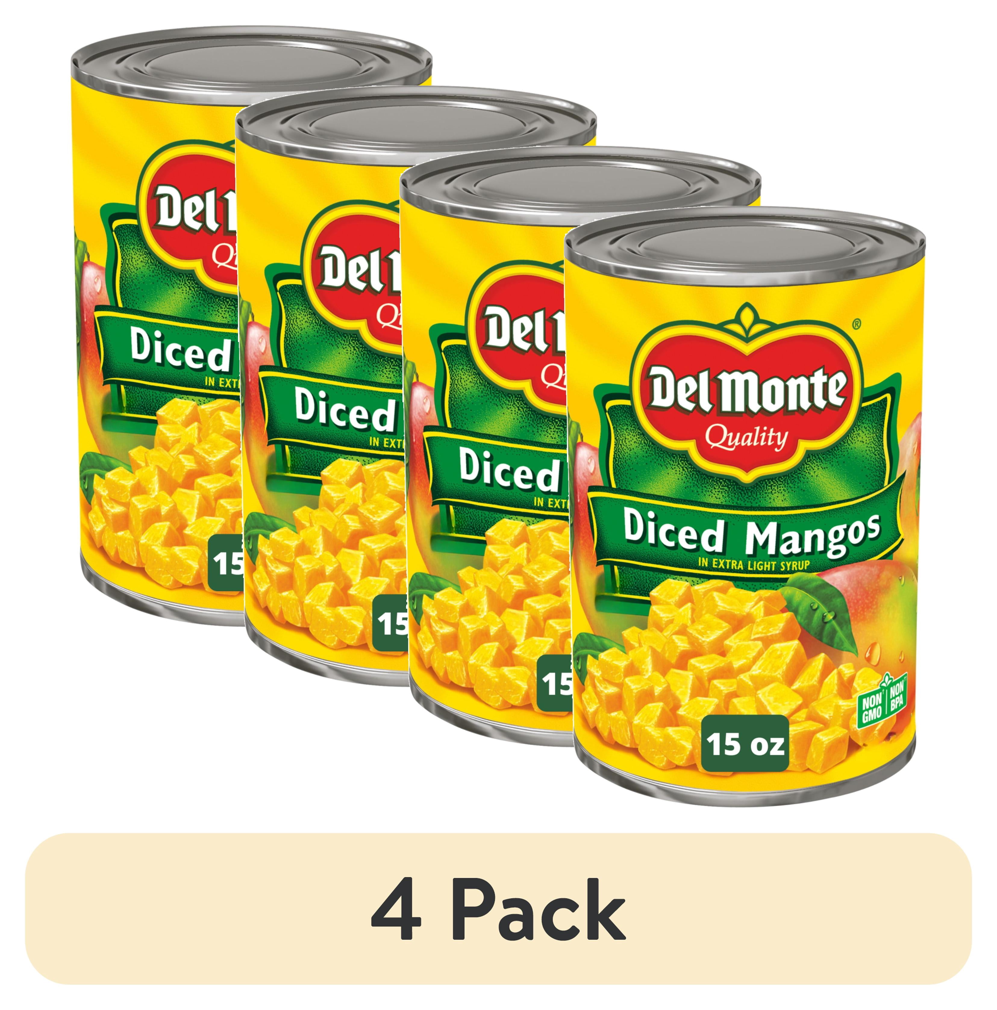(4 pack) Del Monte Diced Mango in Extra Light Syrup, Canned Fruit, 15 oz Can