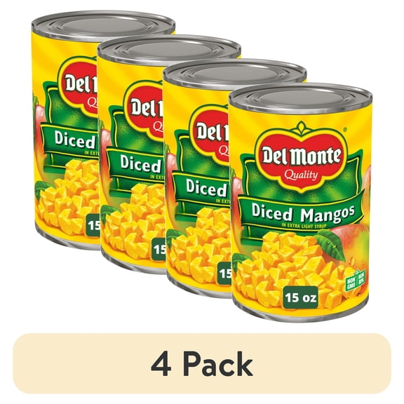 (4 pack) Del Monte Diced Mango in Extra Light Syrup, Canned Fruit, 15 oz Can