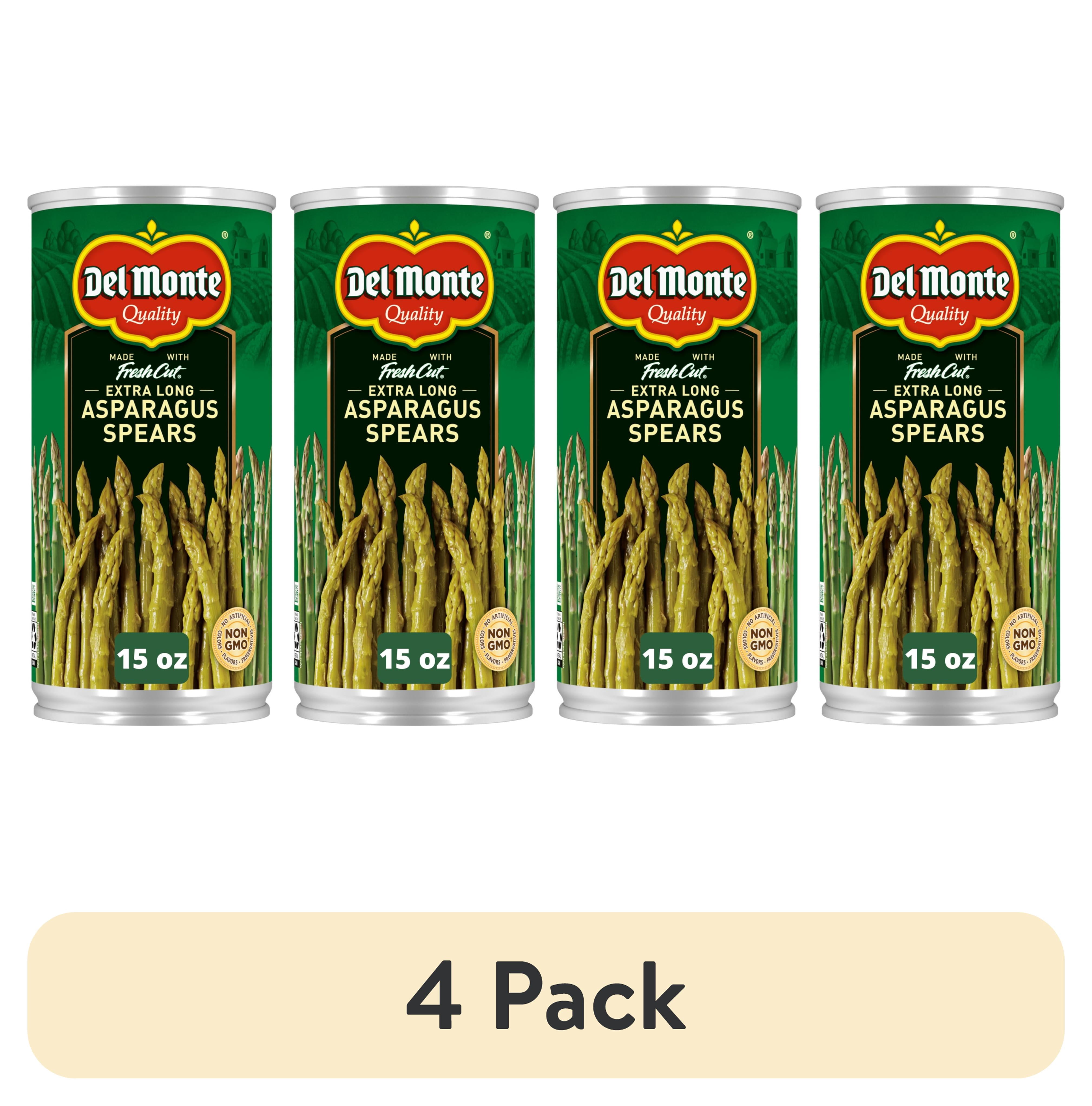 (4 pack) Del Monte Extra Long Asparagus Spears, Canned Vegetables, 15 oz Can