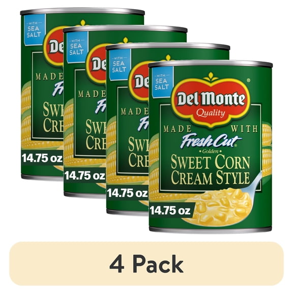(4 pack) Del Monte Golden Sweet Cream Corn, Canned Vegetables, 14.75 oz Can