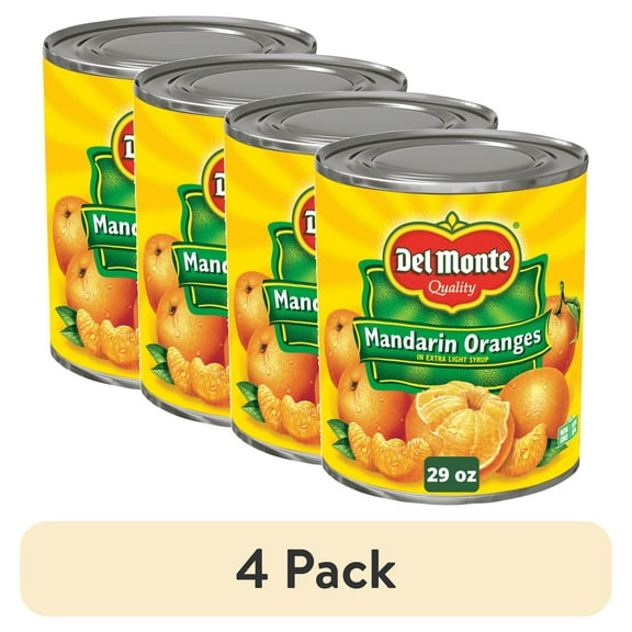 (4 pack) Del Monte Mandarin Oranges in Extra Light Syrup, 29 oz Can, Canned Fruit