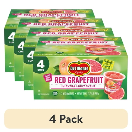 (4 pack) Del Monte Red Grapefruit in Extra Light Syrup, Pack of 4, 7 oz Cups