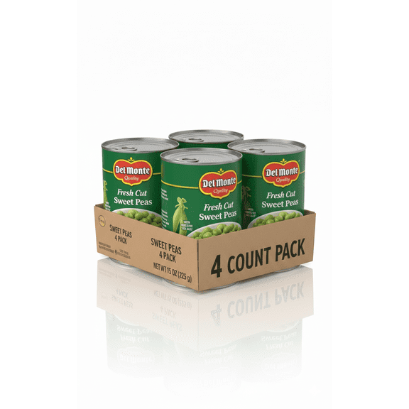 (4 pack) Del Monte Sweet Peas, Canned Vegetables, 15 oz Can