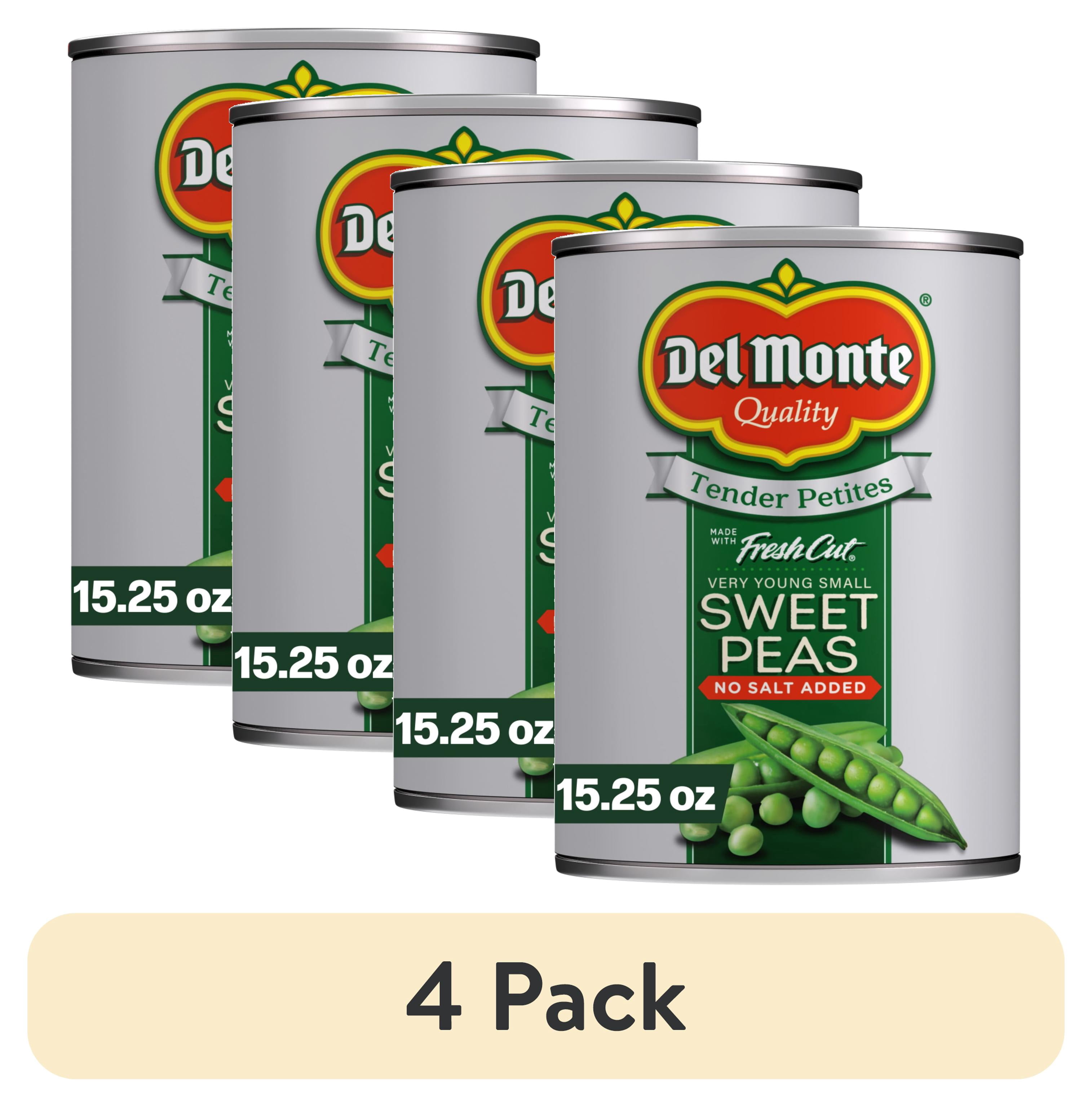 (4 pack) Del Monte Tender Petites Very Young Small Sweet Peas, No Salt Added, 15.25 oz. Can
