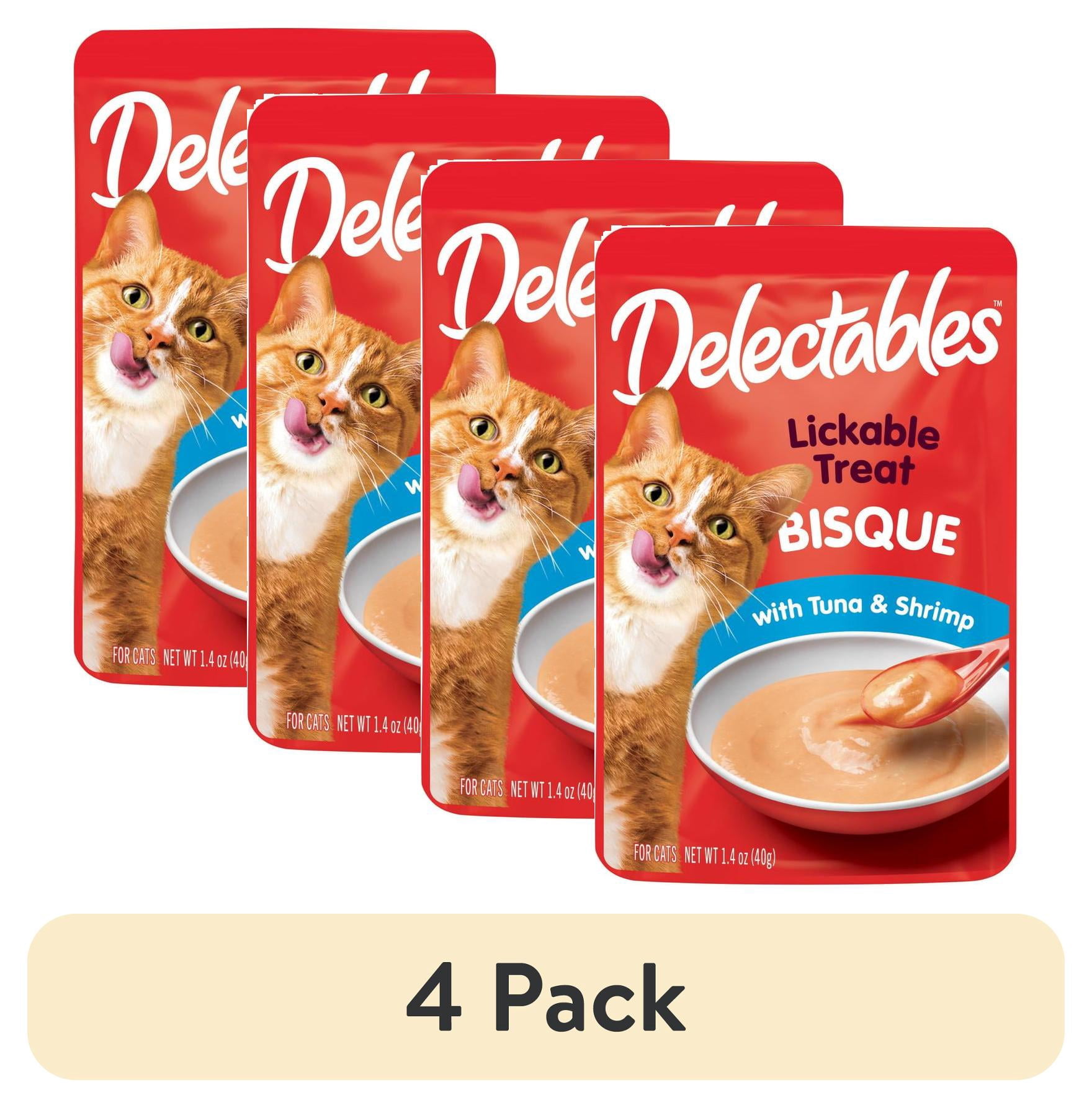 (4 pack) Delectables Bisque Tuna & Shrimp Lickable Treat for Cats, 1.4 oz