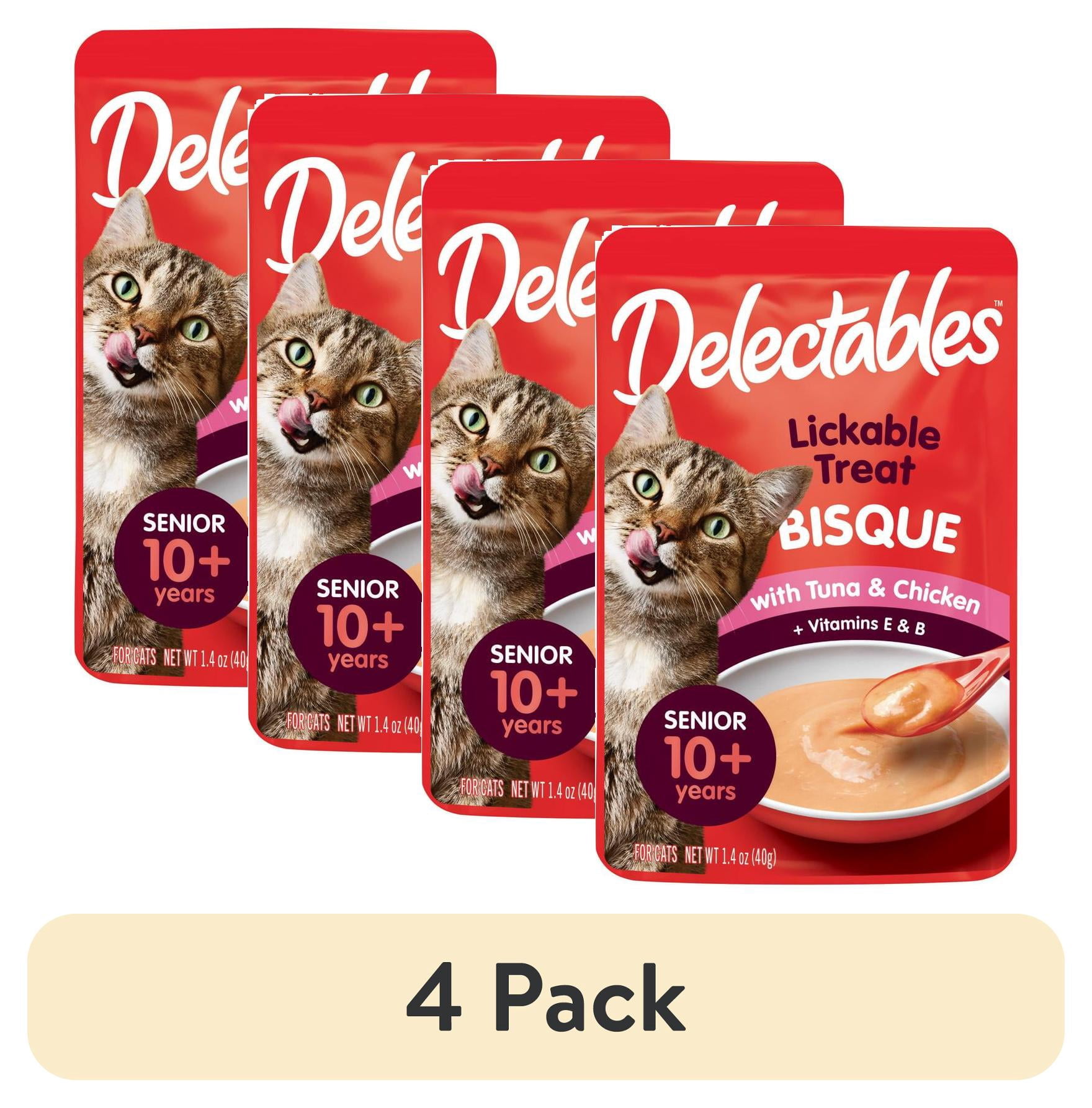 (4 pack) Delectables Lickable Cat Treats - Bisque Senior 10 yrs+ Tuna & Chicken, 1.4 Oz.