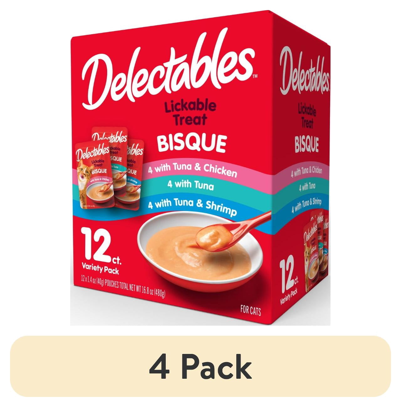 (4 pack) Delectables Lickable Cat Treats Bisque Variety Pack, 12 Count (16.8 oz.)