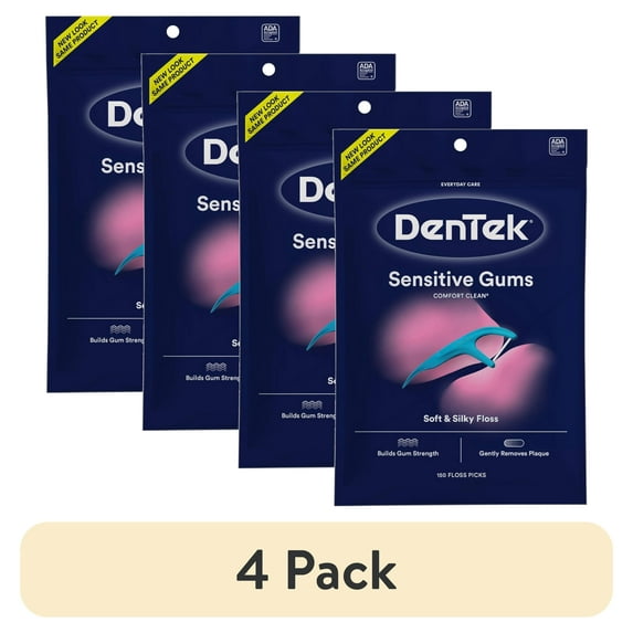(4 pack) DenTek Sensitive Gums Floss Picks, Comfort Clean Soft & Silky Floss, 150 Count