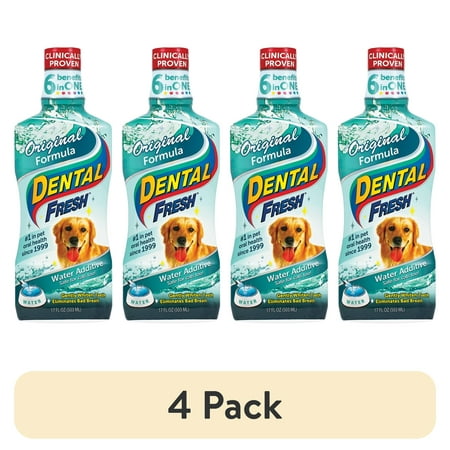 (4 pack) Dental Fresh Water Additive for Dogs & Cats, Original Formula, 17oz