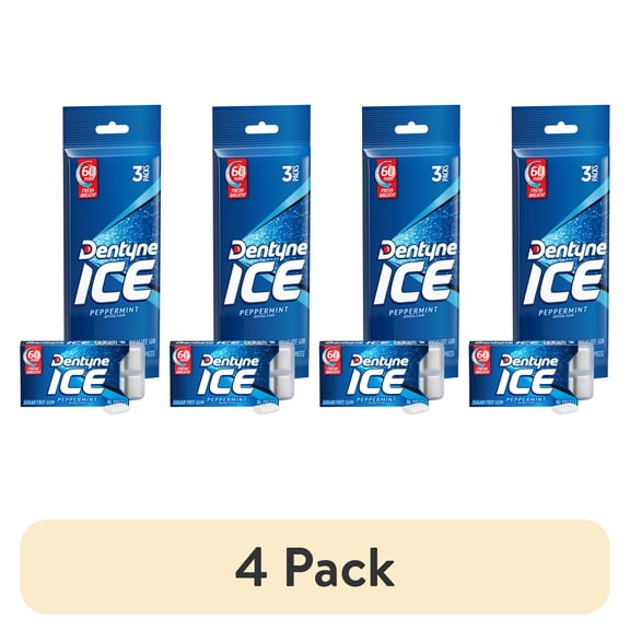 (4 pack) Dentyne Ice Sugar Free Peppermint Chewing Gum Blister pack, 16 Pieces, 3 pack