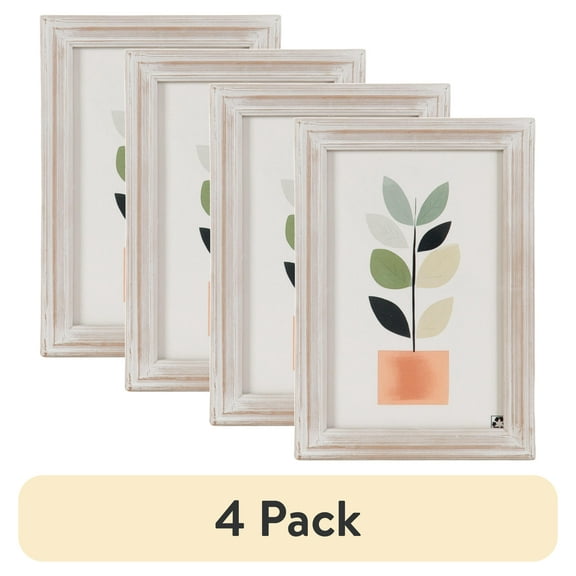 (4 pack) DesignOvation 4x6 Casual Distressed White Decorative Tabletop Picture Frame