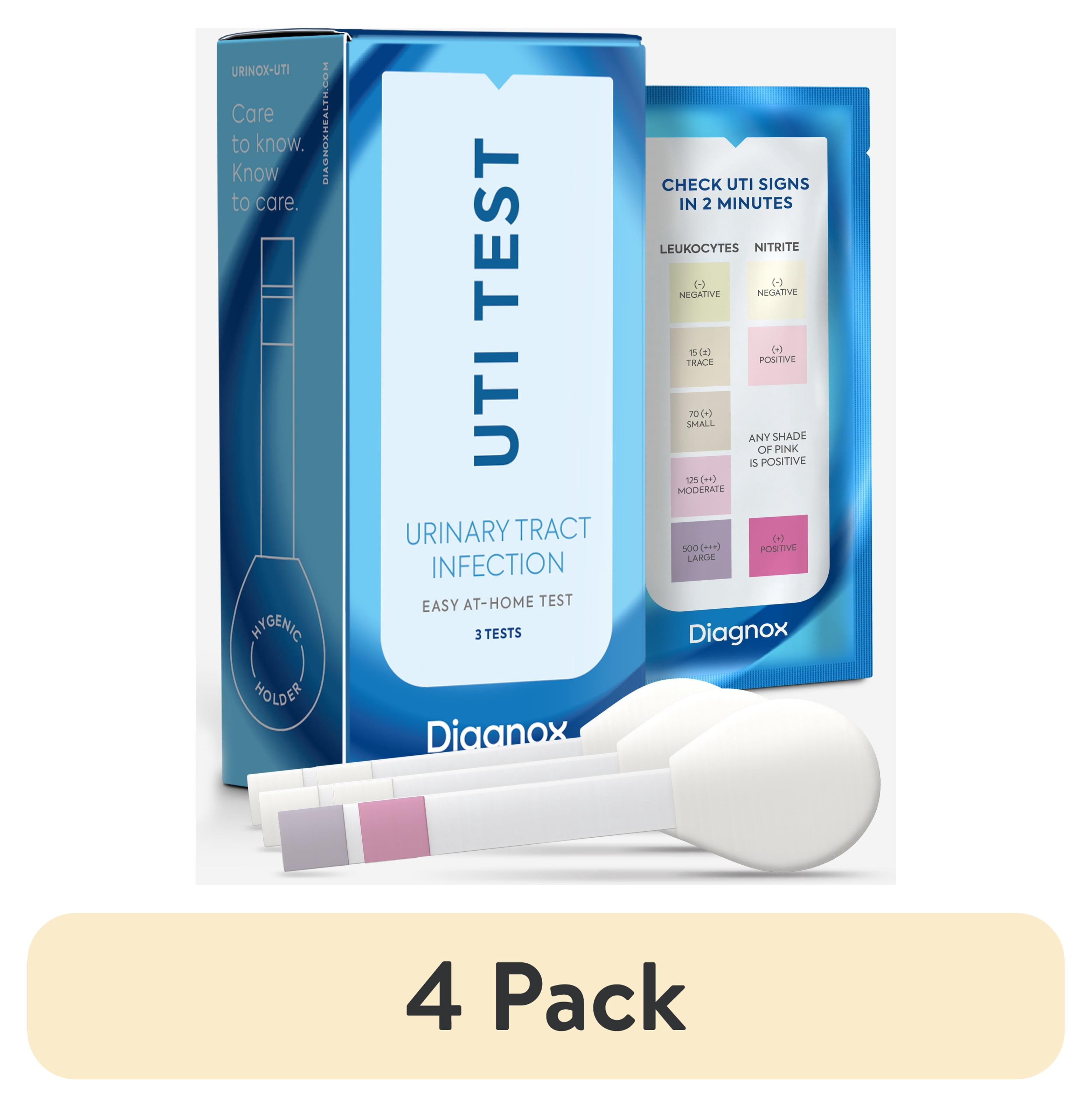 (4 pack) Diagnox Urinary Tract Infection (UTI) At-Home Test Strips, FDA Cleared, 3 Self Tests