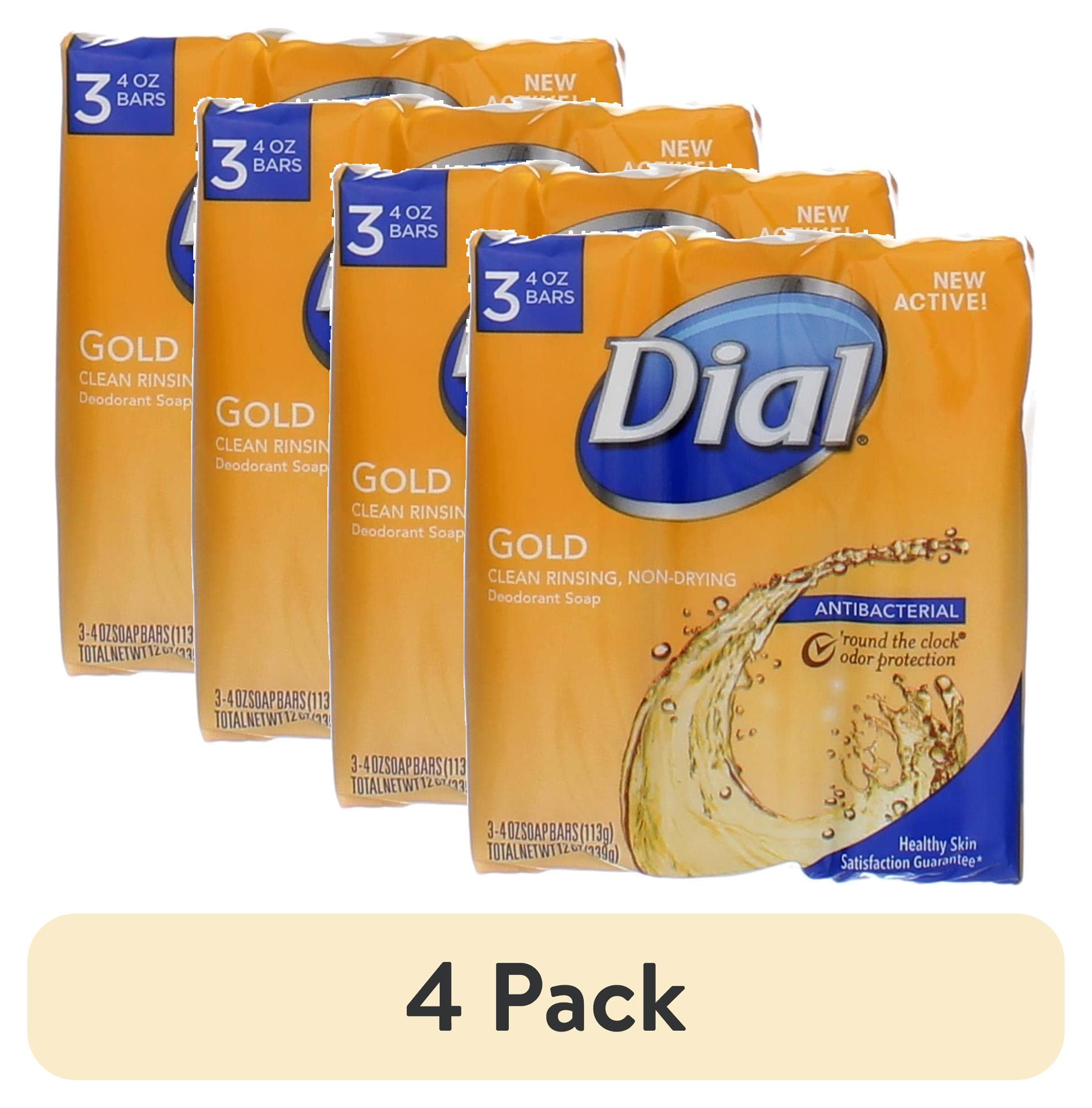 4 pack) Dial Antibacterial Deodorant Bar Soap, Gold, 4 oz, 3 Bars