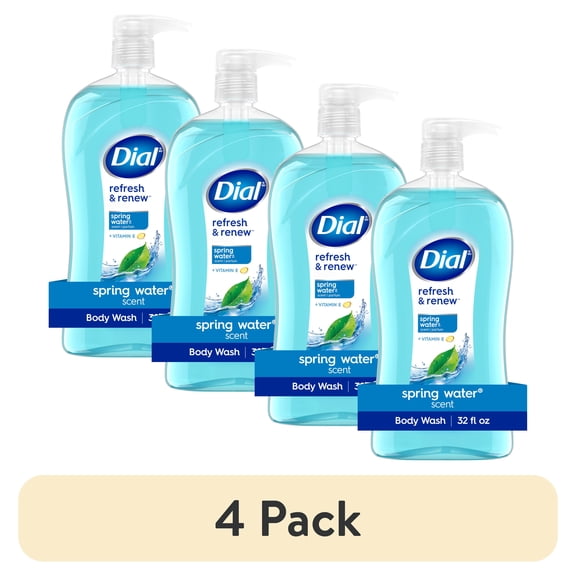 (4 pack) Dial Spring Water Body Wash, Refresh & Renew, Gentle on All Skin Types, 32 fl oz