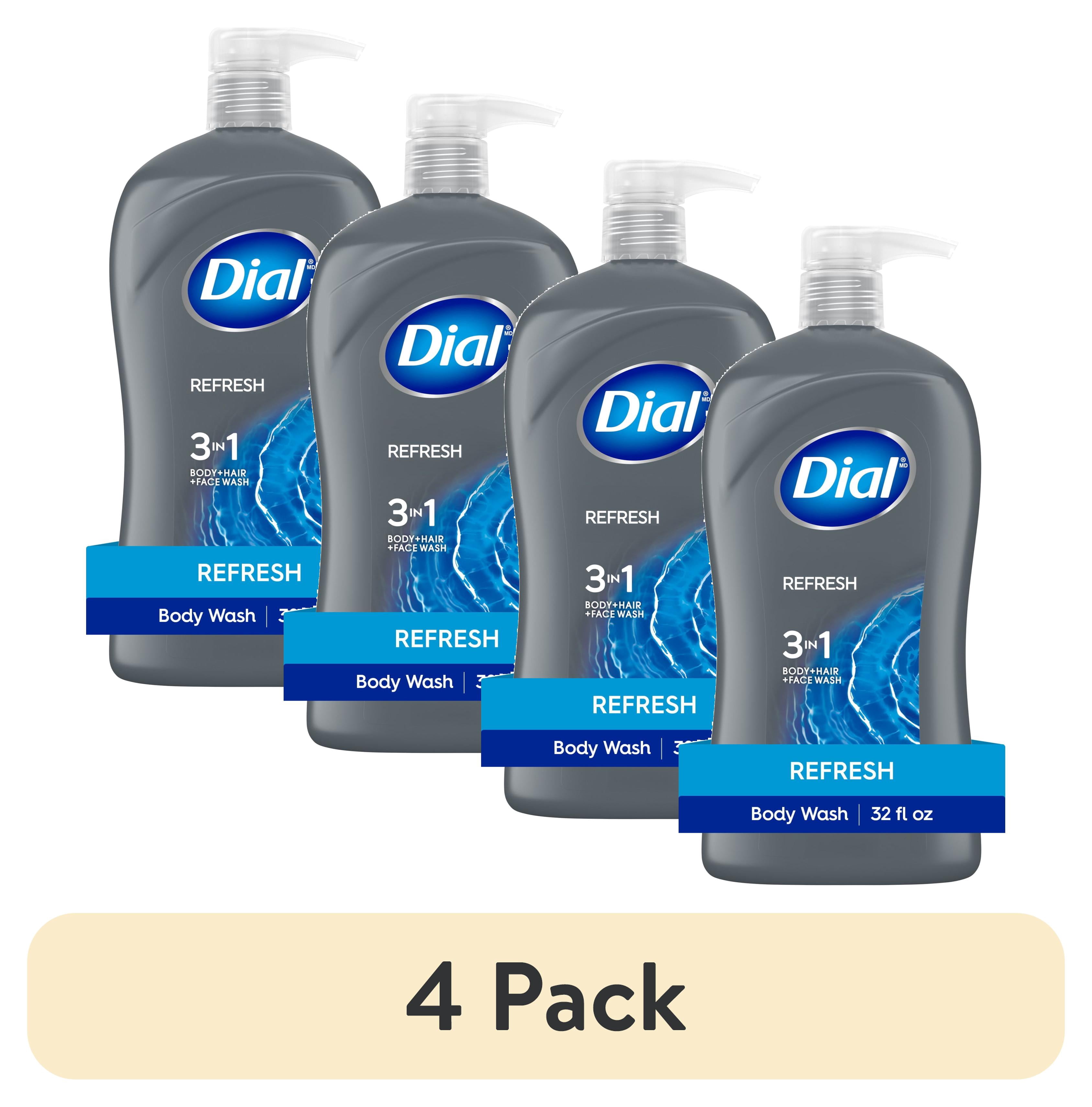 (4 pack) Dial Refresh 3-in-1 Men's Body Wash for Body, Hair & Face, Blue Sage Scent, 32 fl oz