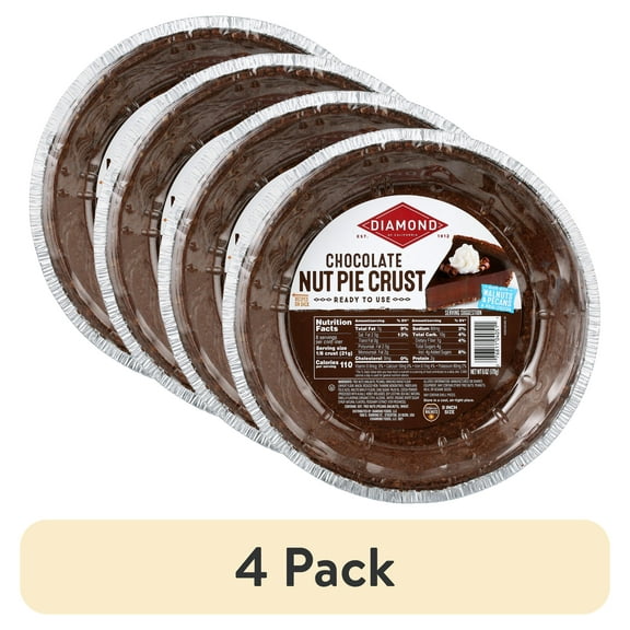 (4 pack) Diamond of California Whole Chocolate Nut Pie Crust, Vegetarian, 6 oz, Aluminum Tray
