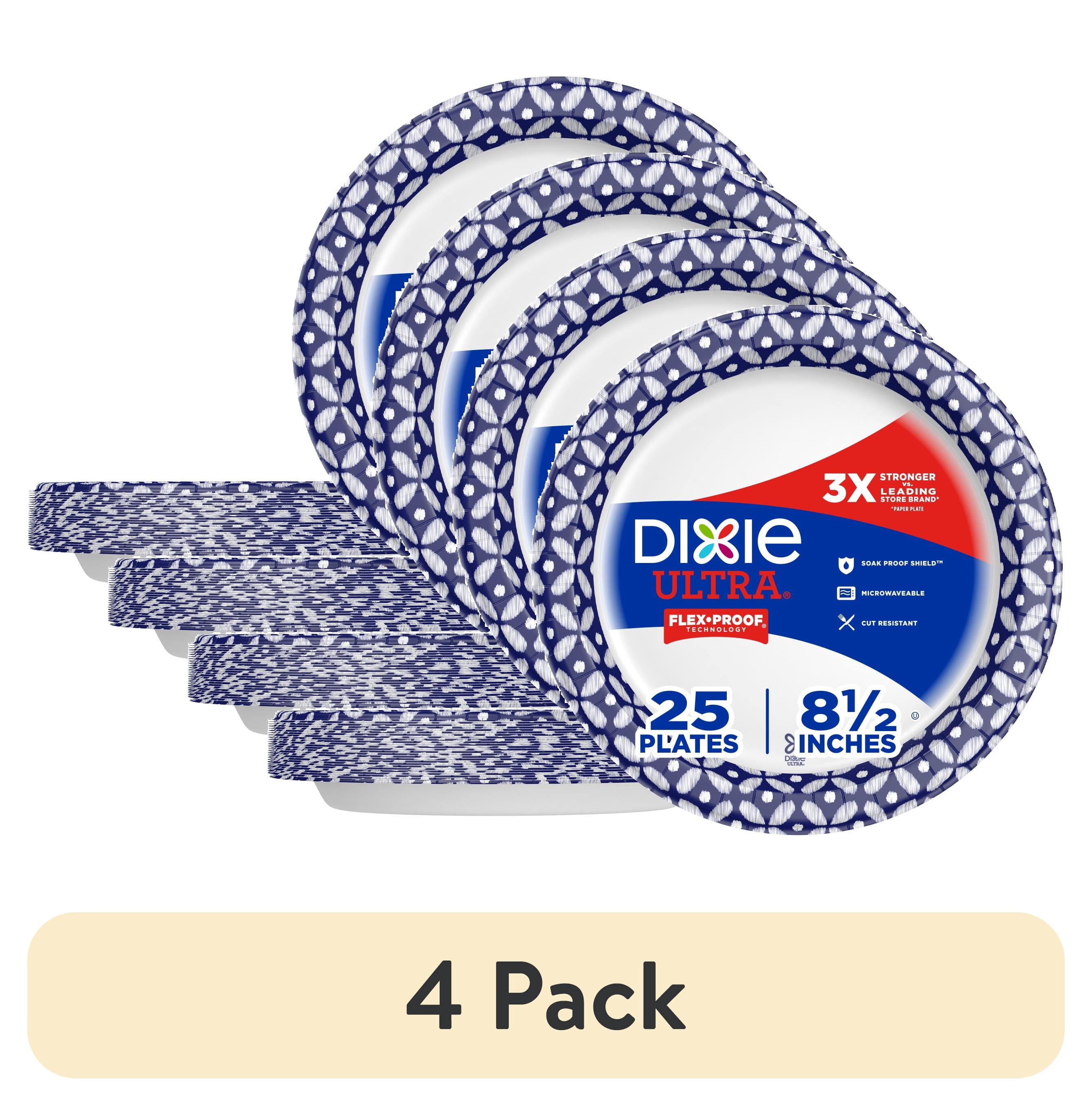 (4 pack) Dixie Ultra Compostable Paper Plates, 8.5 in, 25 Count, 3X Stronger*, Multicolor, Disposable Plates