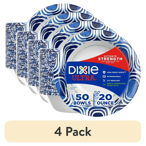 (4 pack) Dixie Ultra Disposable Paper Bowls, 20 oz, Multi-Color, 50 Count