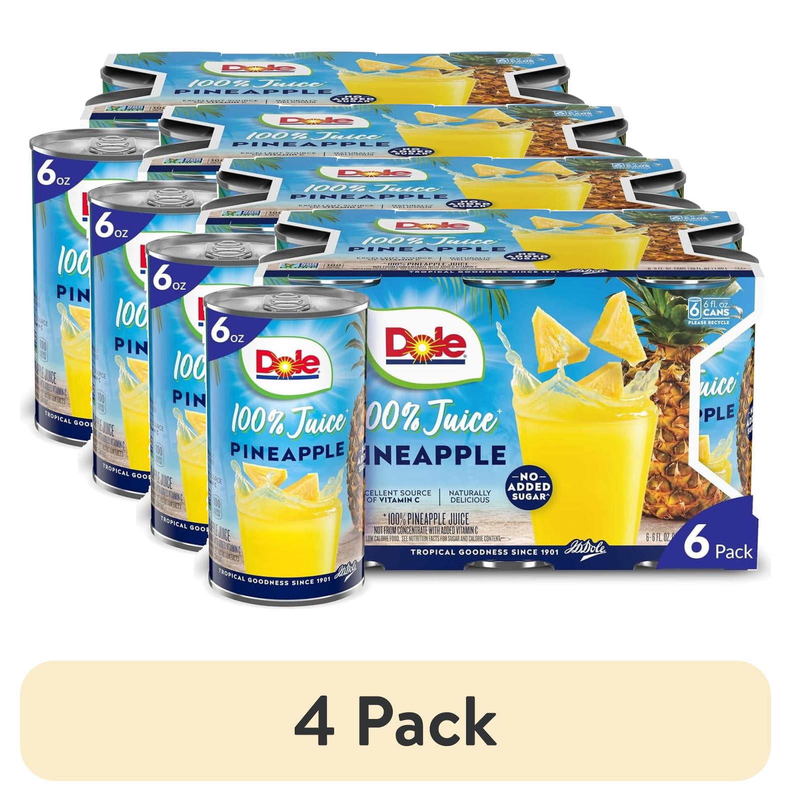 (4 pack) Dole All Natural 100% Pineapple Juice Can, 6 fl oz (6 Count)