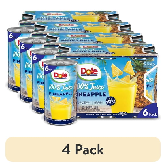 (4 pack) Dole All Natural 100% Pineapple Juice Can, 6 fl oz (6 Count)