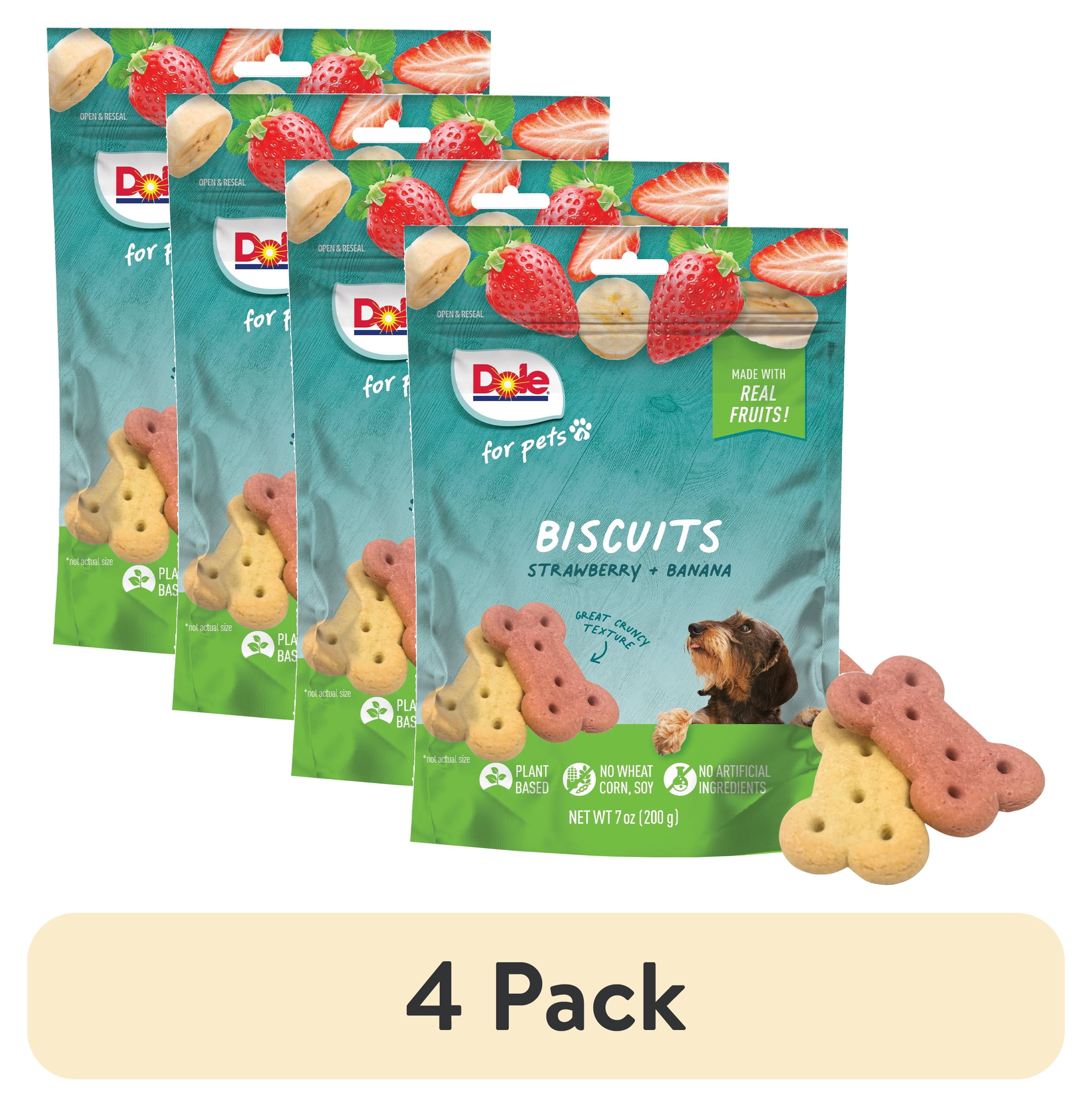 (4 pack) Dole Dog Biscuit Treats, Banana & Strawberry Flavor, Soy Free, 7oz