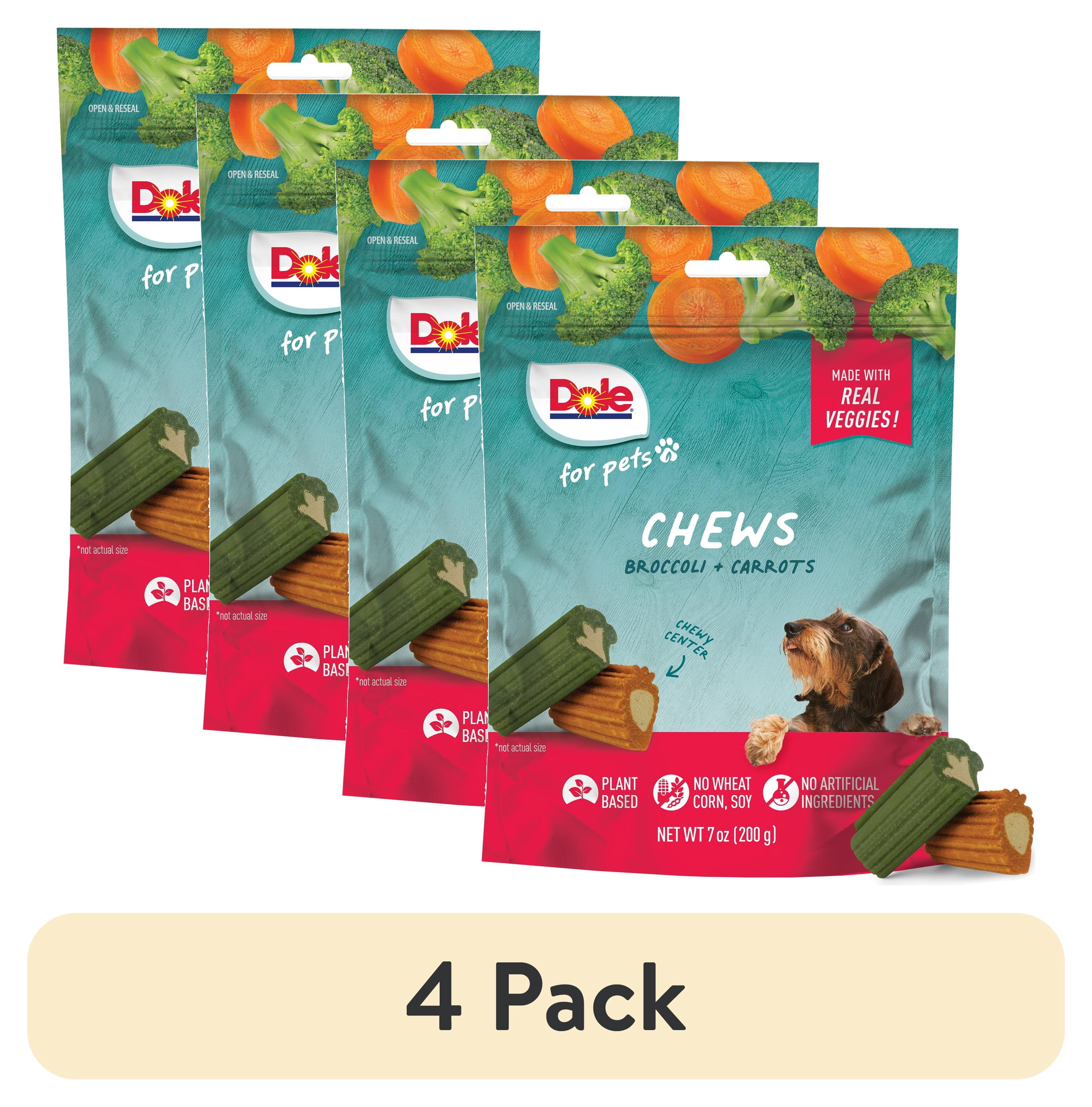 (4 pack) Dole Dog Chew Treats, Broccoli & Carrot Flavors, No Wheat, Corn or Soy, 7 oz