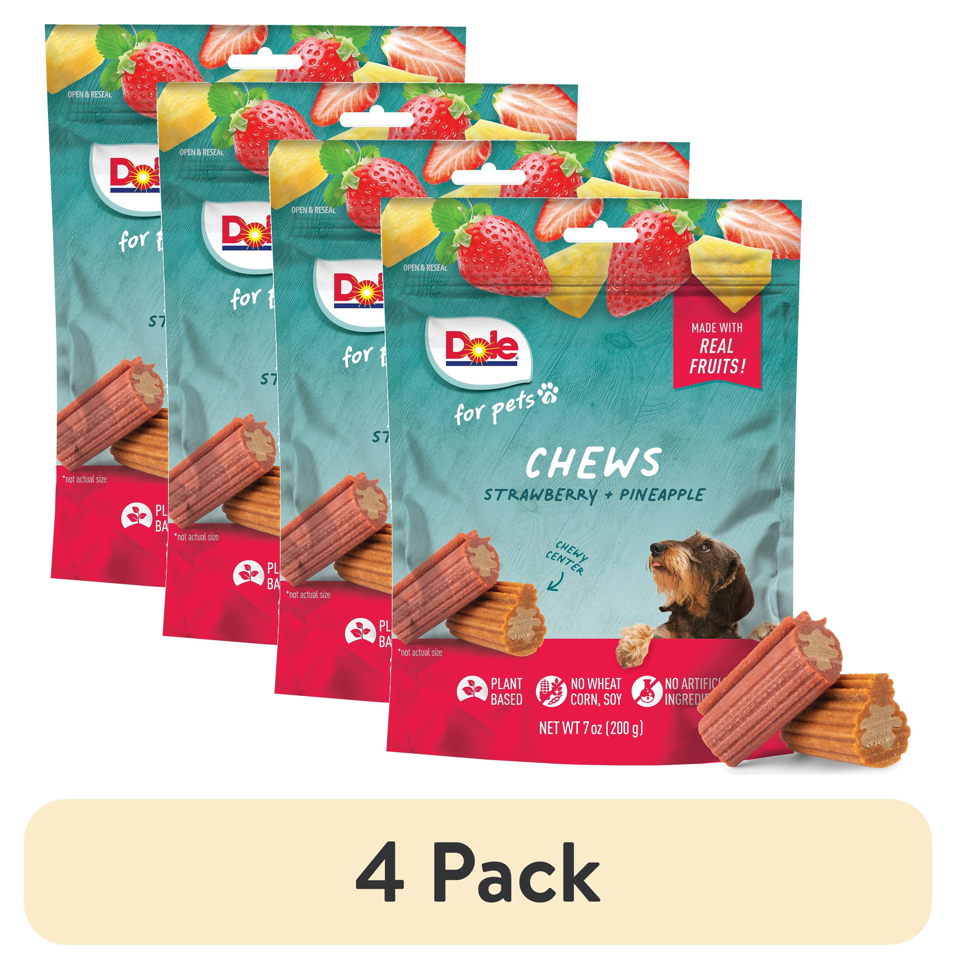 (4 pack) Dole Dog Chew Treats, Strawberry & Pineapple Flavors, No Wheat, Corn or Soy, 7oz