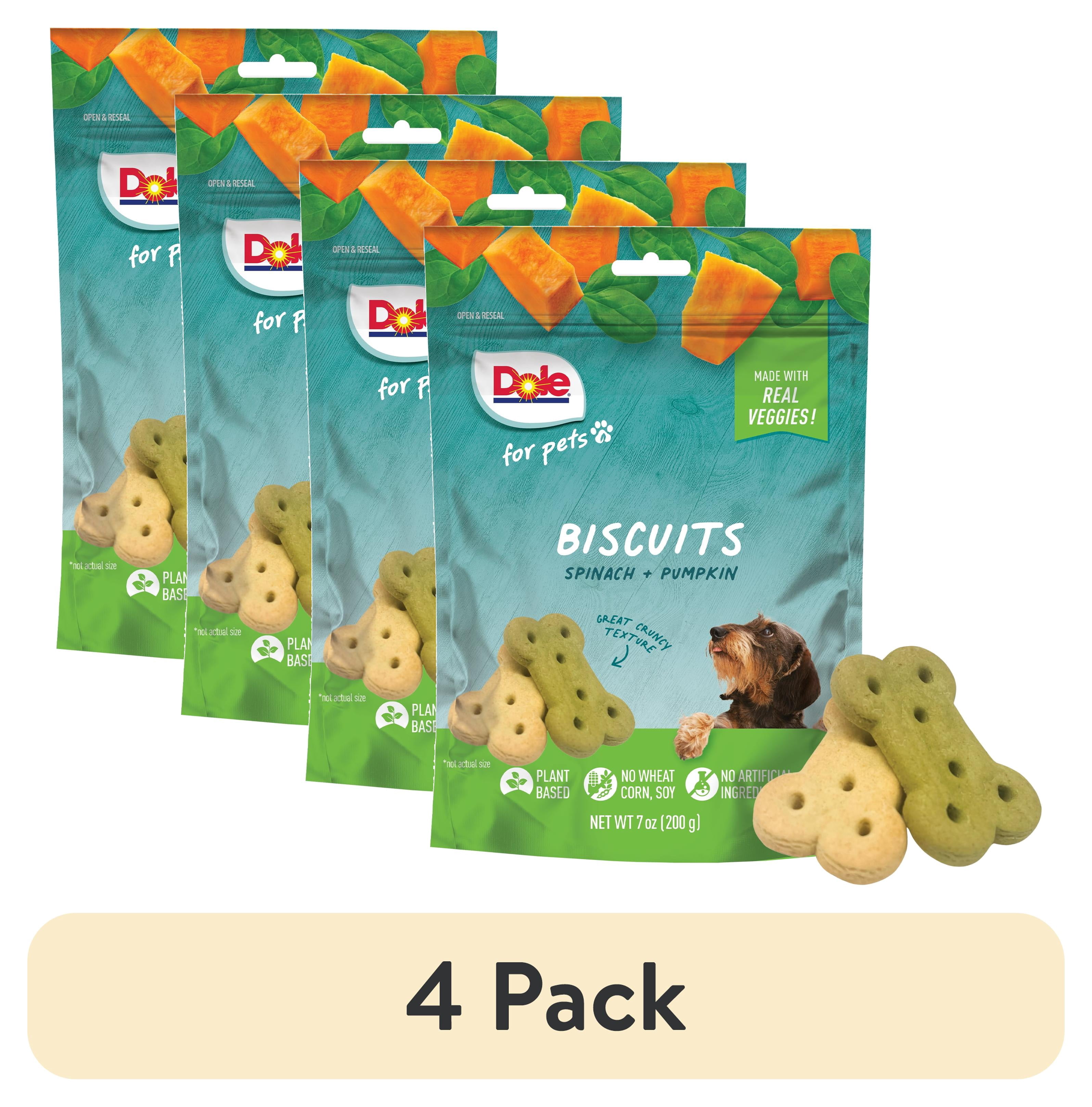 (4 pack) Dole Freshly Fetched Dog Biscuit Treats, Spinach & Pumpkin Flavors, No Wheat, Corn or Soy, 7oz