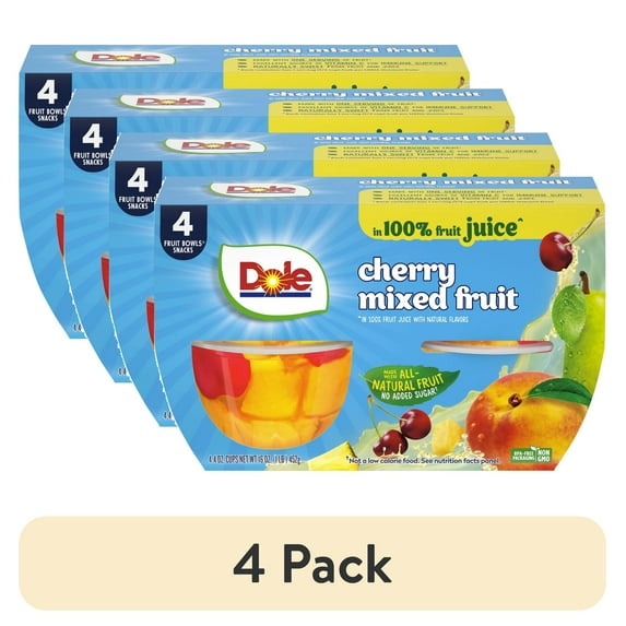 (4 pack) Dole Fruit Bowls Cherry Mixed Fruit in 100% Fruit Juice, 4 oz Cups (4 Pack)