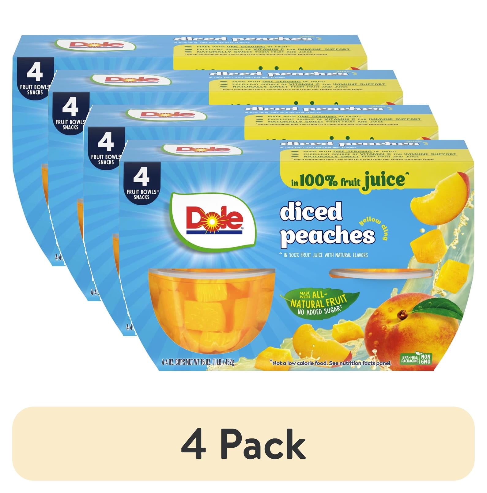 (4 pack) Dole Fruit Bowls Diced Peaches in 100% Fruit Juice, 4 oz Cups (4 Pack)