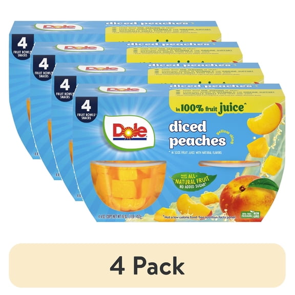 (4 pack) Dole Fruit Bowls Diced Peaches in 100% Fruit Juice, 4 oz Cups (4 Pack)