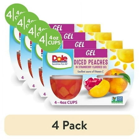 (4 pack) Dole Fruit Bowls Diced Peaches in Strawberry Gel, 4.3 oz Cups (4 Pack)